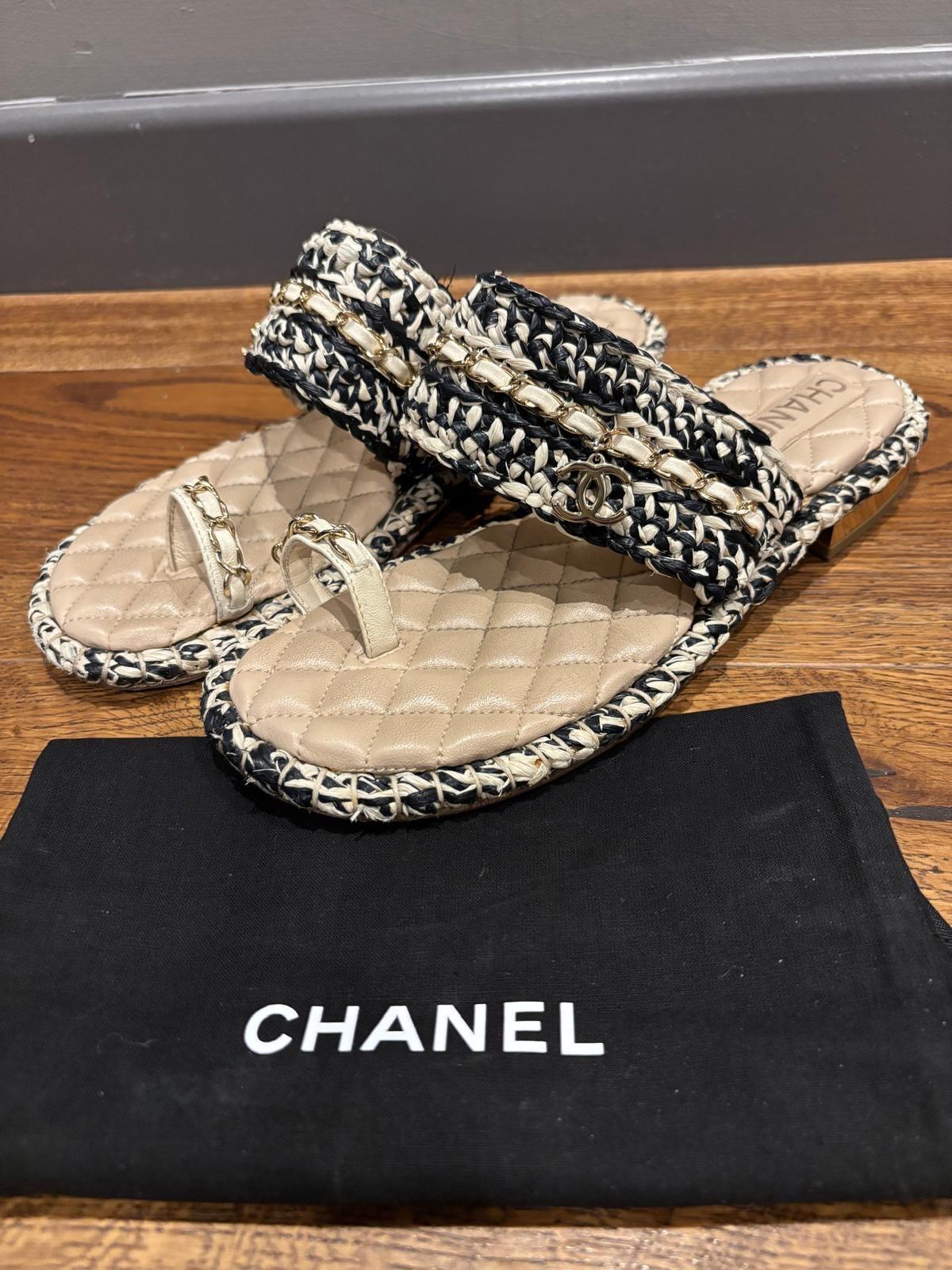 Chanel Tweed Thong Sandals