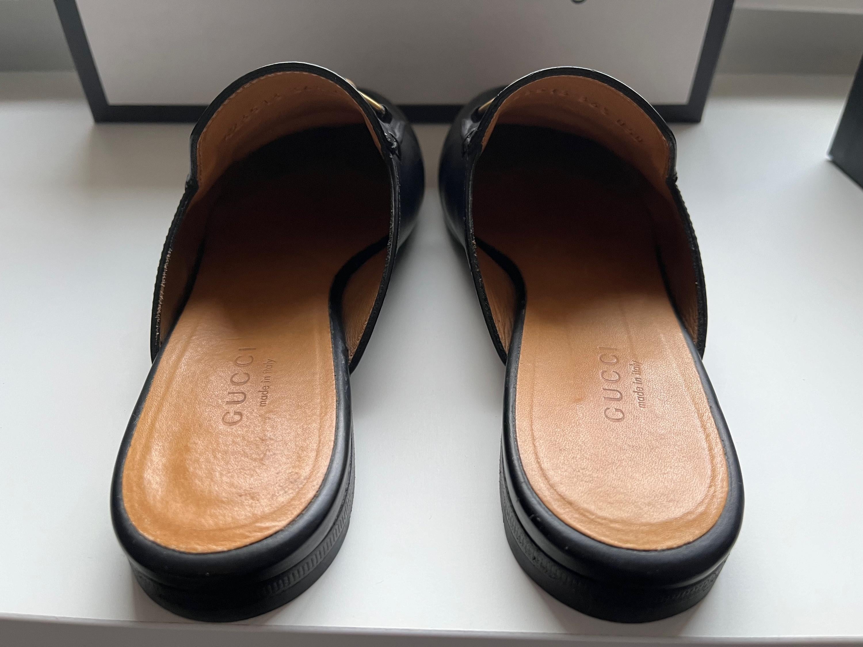Gucci Black Leather Princetown Slippers