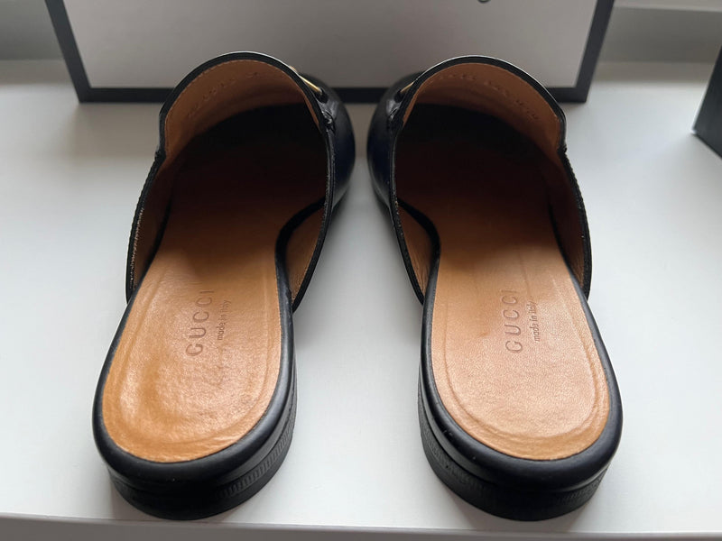 Gucci Black Leather Princetown Slippers