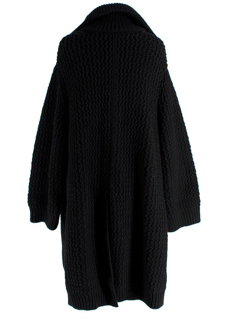 Chanel Black Longline Wool Cardigan with Embellished Button Detail