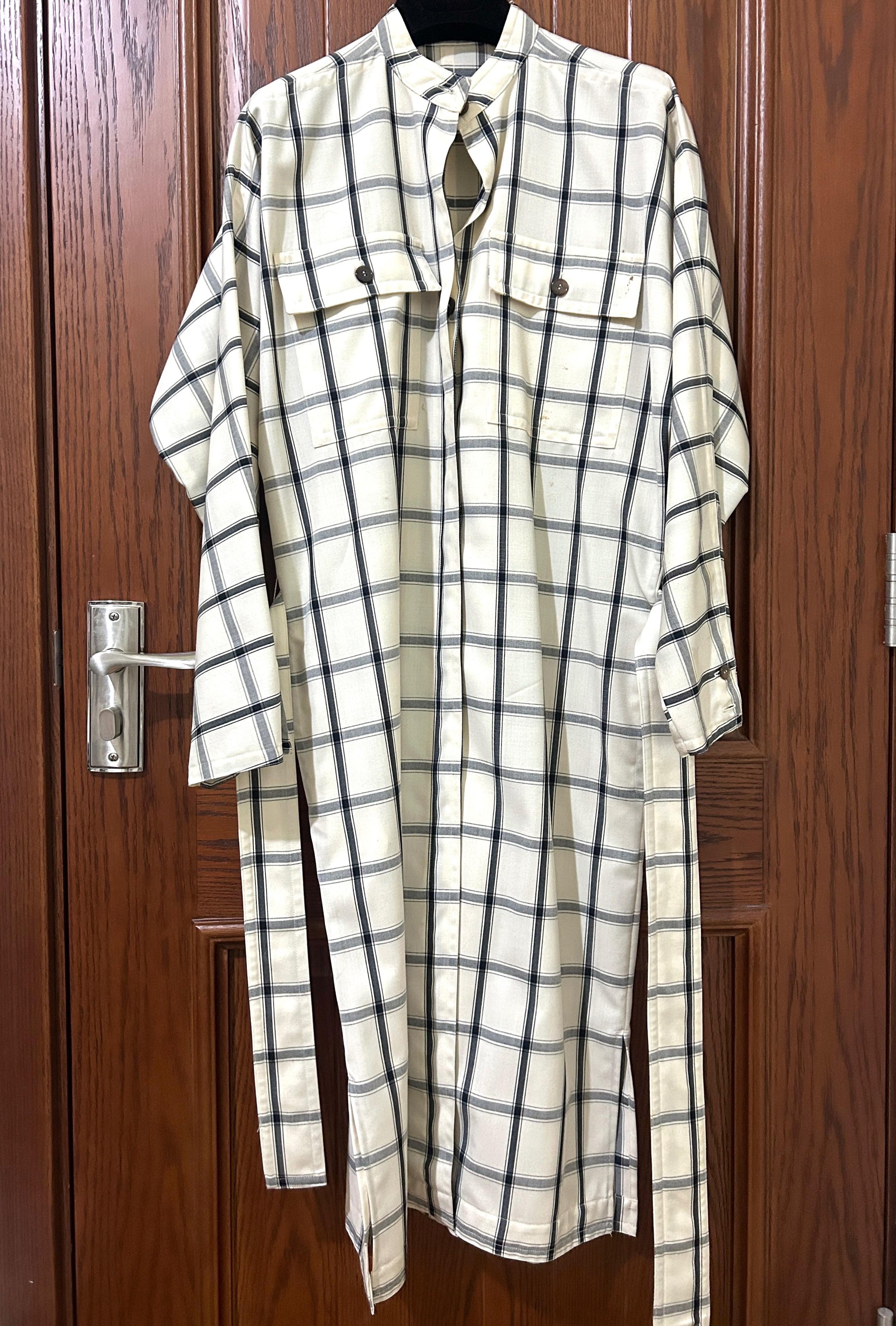 Virgin Wool Black And White Checked Shirt Dress