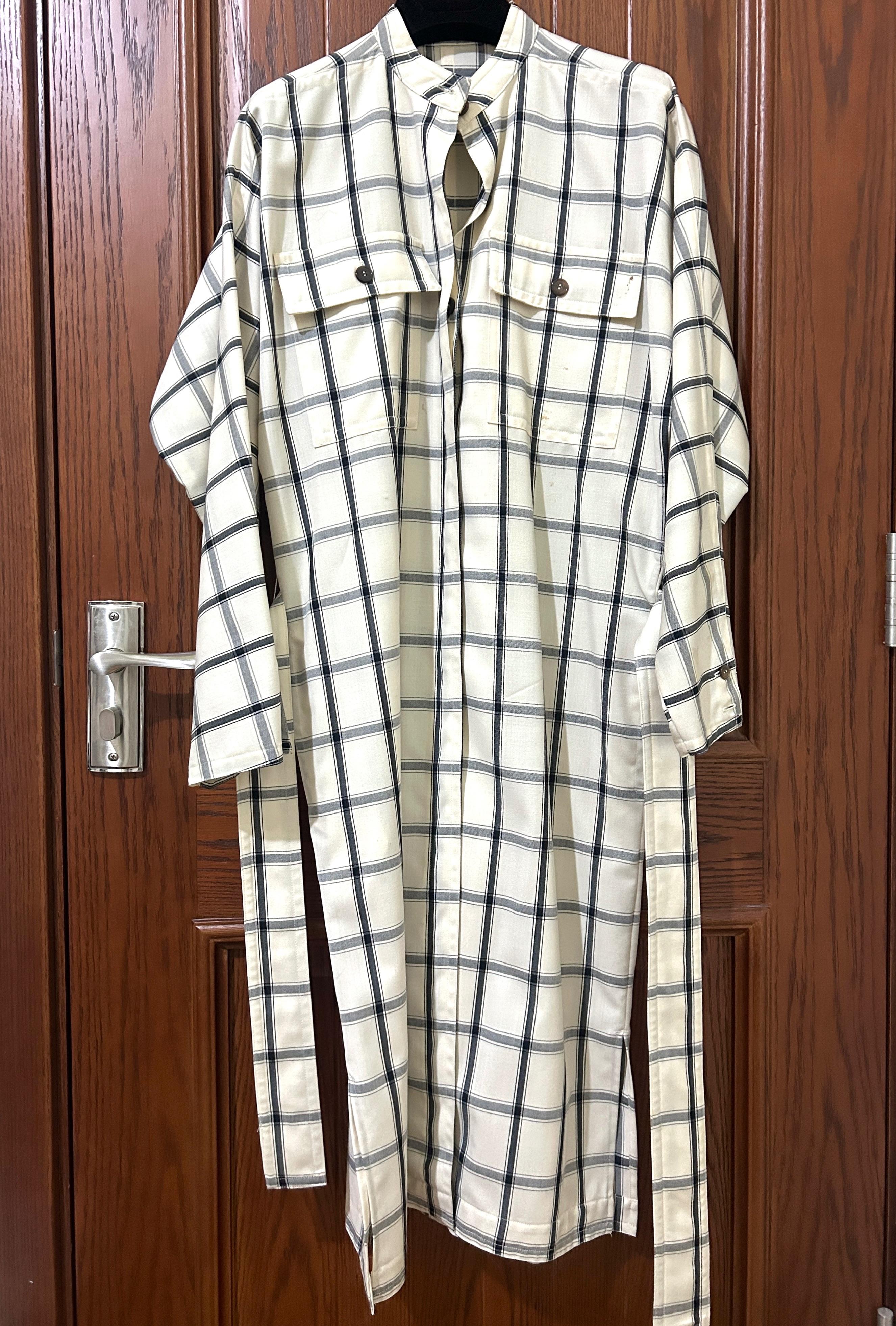Virgin Wool Black And White Checked Shirt Dress