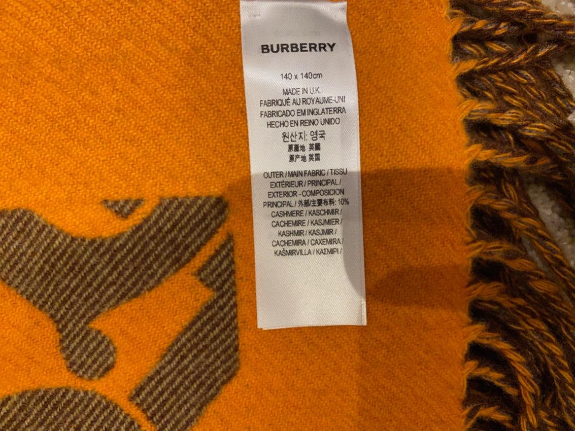 Burberry Orange & Archive Beige TB Monogram Cashmere Throw
