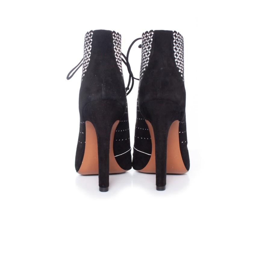 Alaia Black Suede Lasercut Lace-Up Ankle Boots