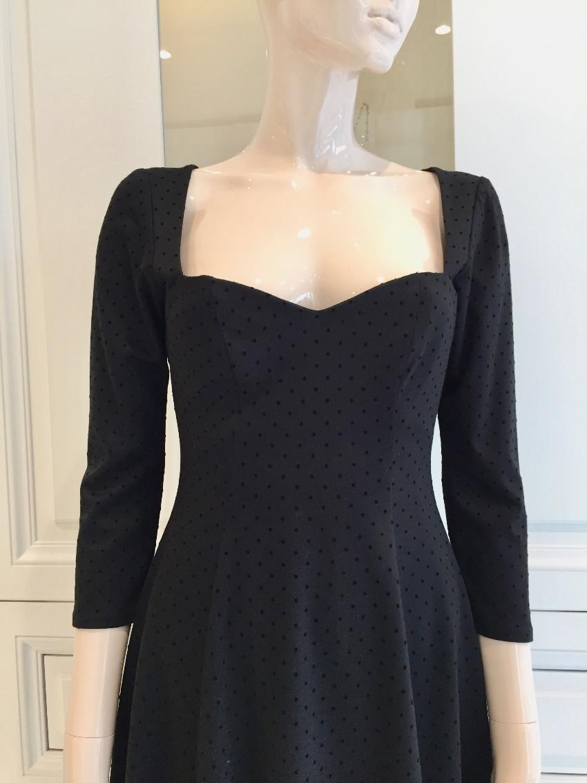 French Couture Jersey & Velvet Dot Sweetheart Dress