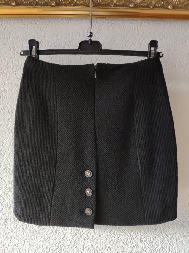 Chanel Black Wool Tweed Mini Skirt