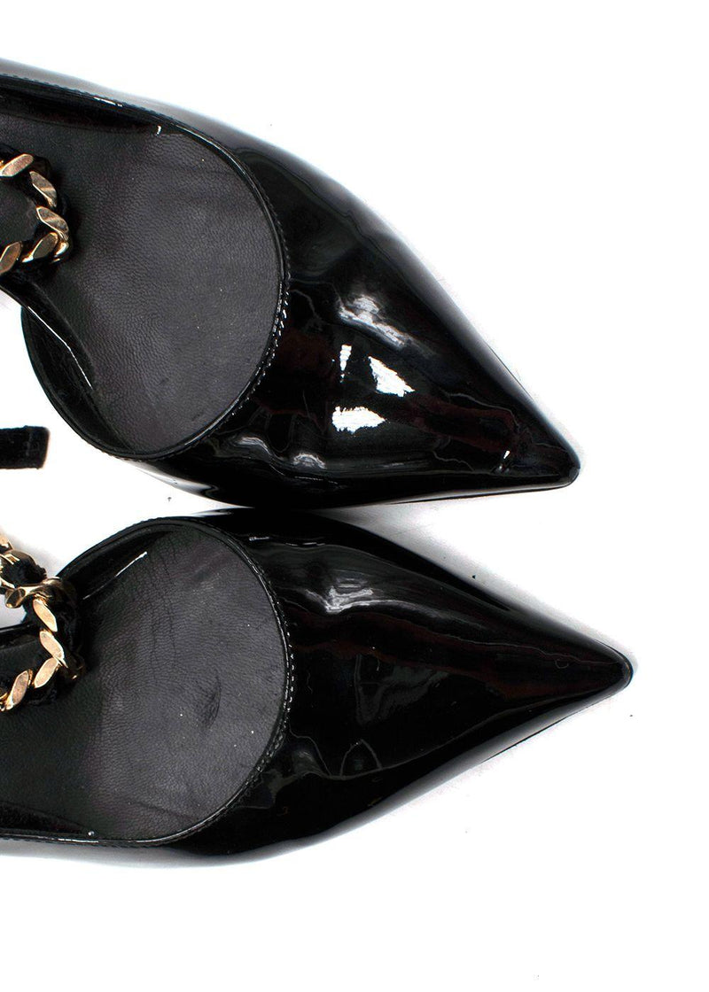 Burberry Black Patent Leather Slingback Pumps