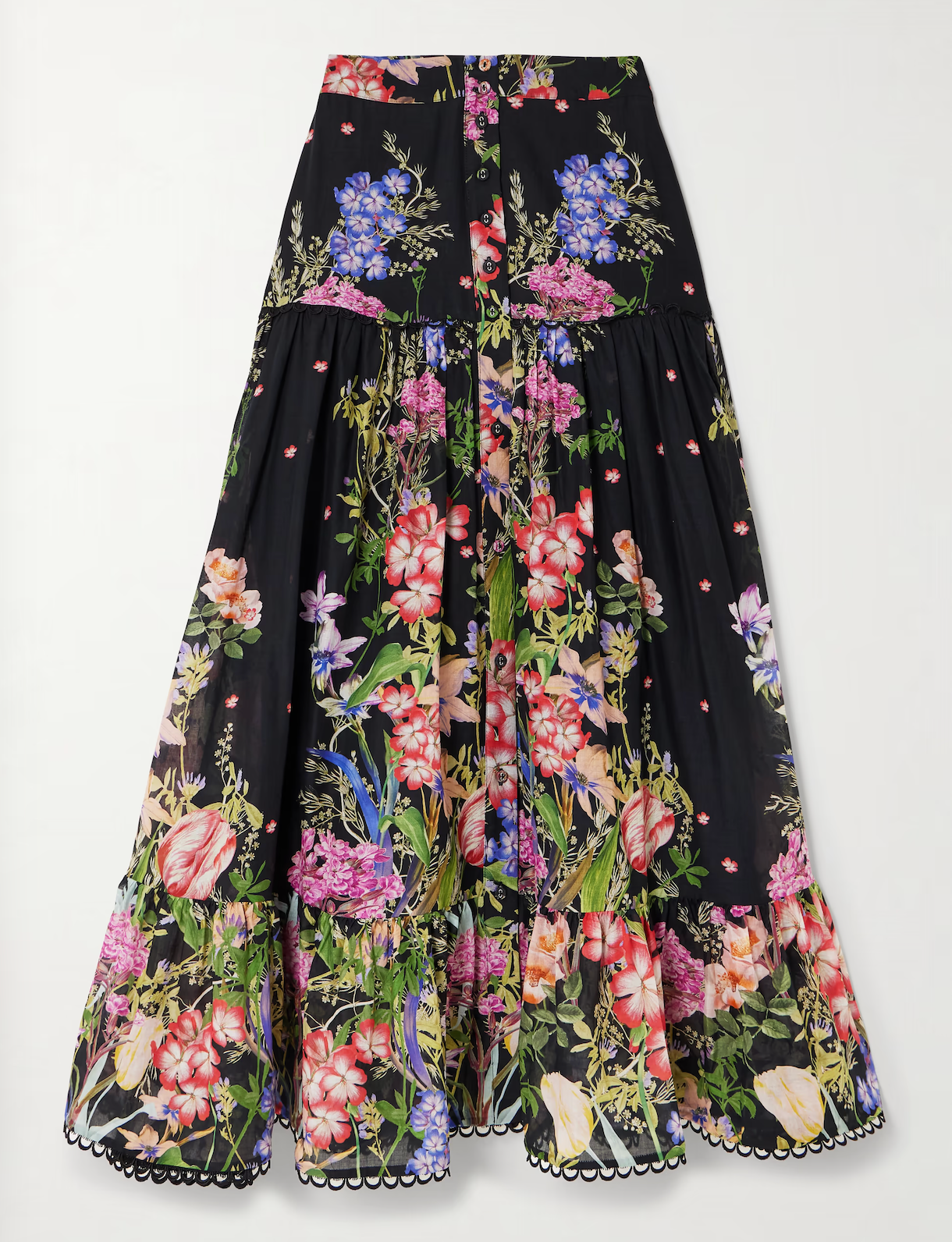 Charo Ruiz Ann Tiered Floral-print Voile Maxi Skirt