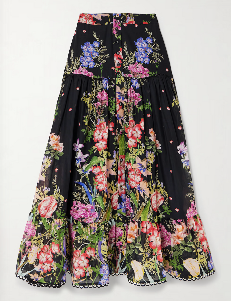 Charo Ruiz Ann Tiered Floral-print Voile Maxi Skirt