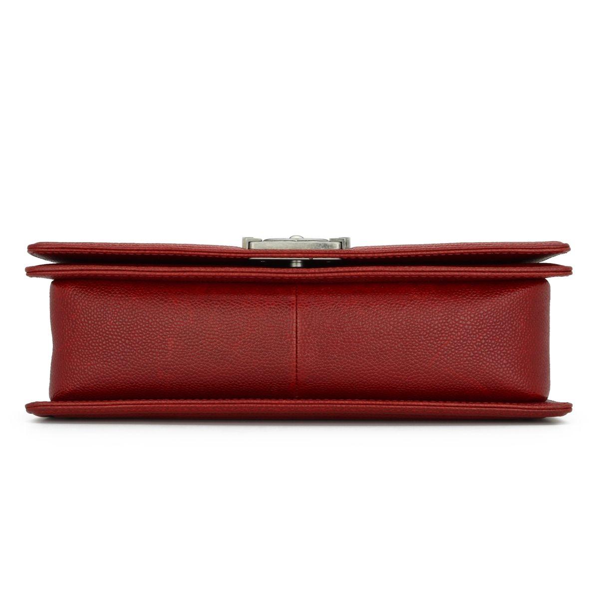 Chanel Red Caviar Leather Medium Boy Bag