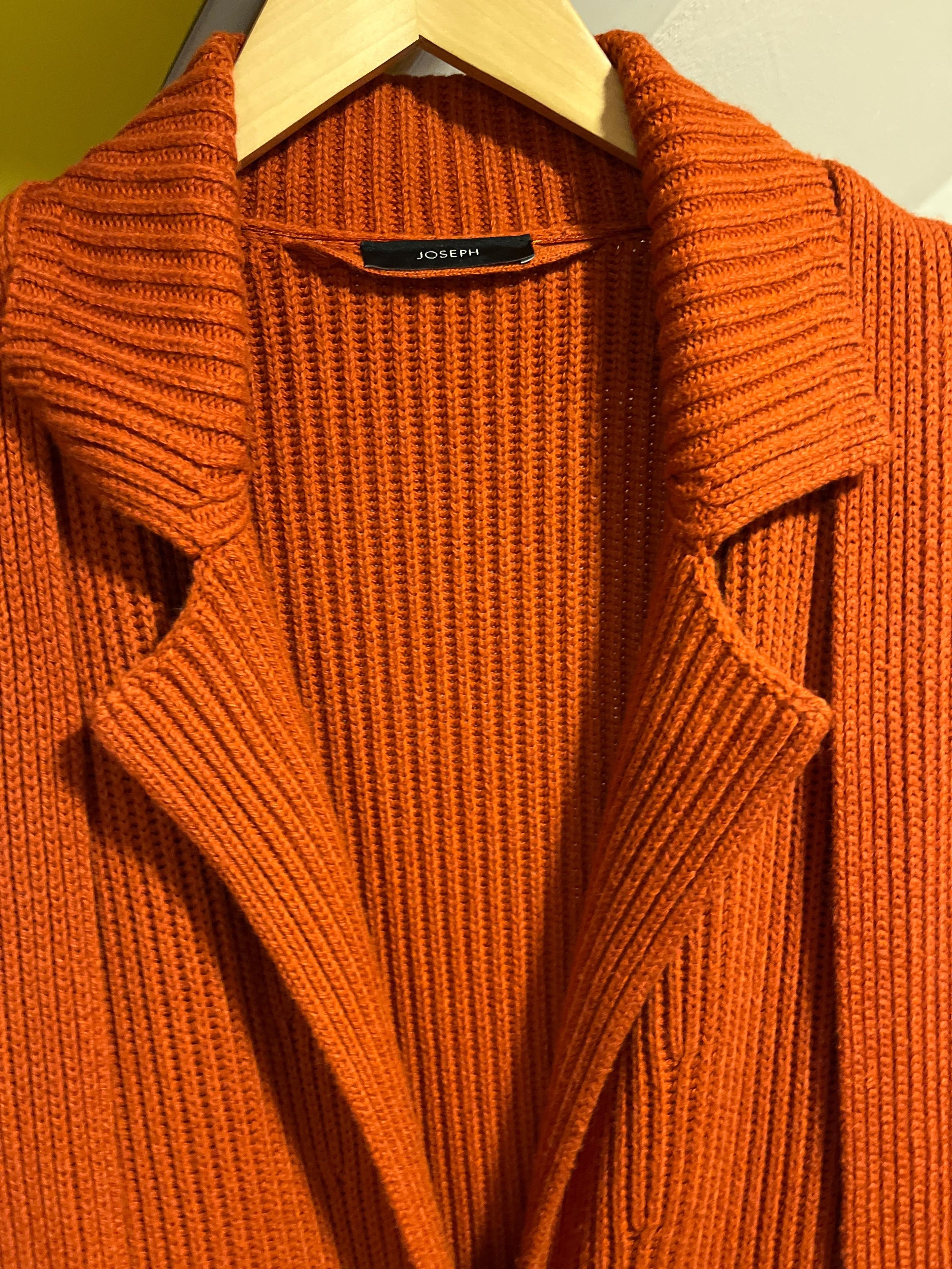 Jospeh Orange Belted Rib Knit Longline Cardigan