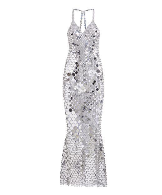 Paco Rabanne Sequin Embellished V-Neck Maxi Dress