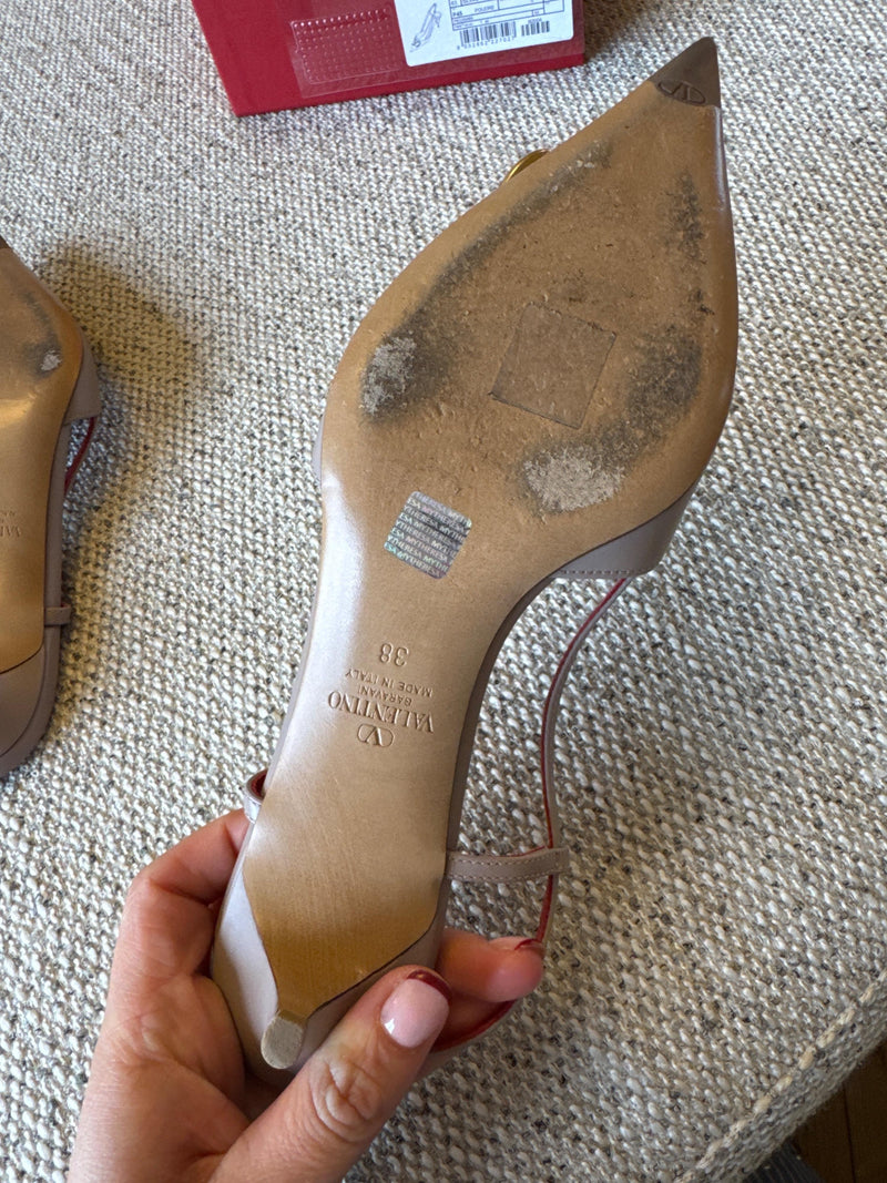 Valentino Beige Kitten Heel Sling Back Pumps