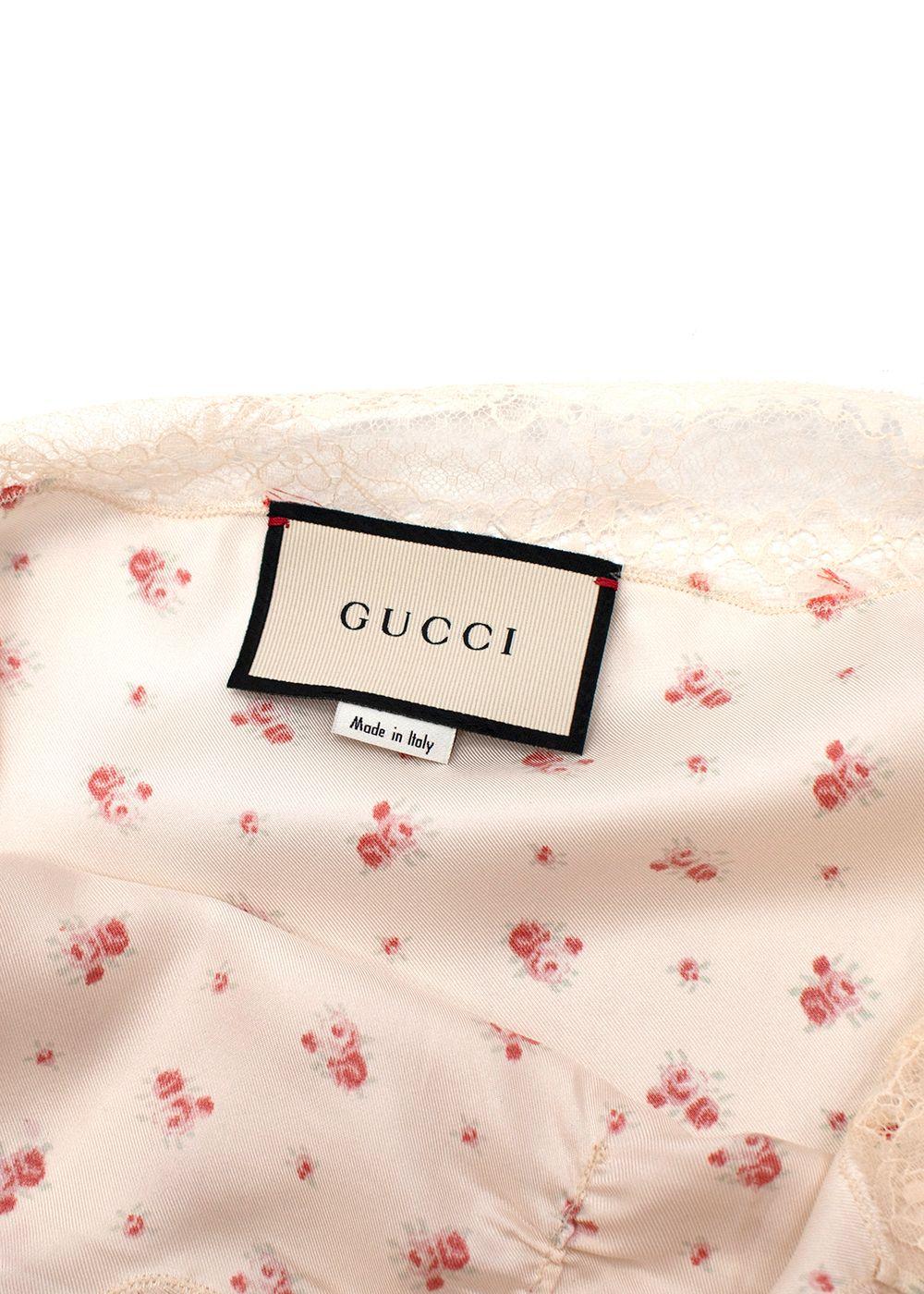 Gucci Rose Print Silk Lace Trimmed Cami Top