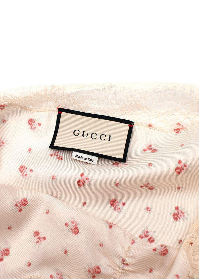 Gucci Rose Print Silk Lace Trimmed Cami Top
