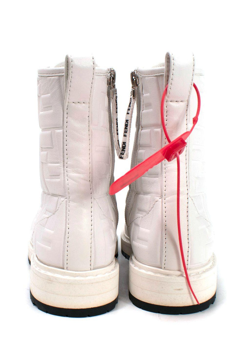 Fendi White Nappa FF Embossed Biker Boots