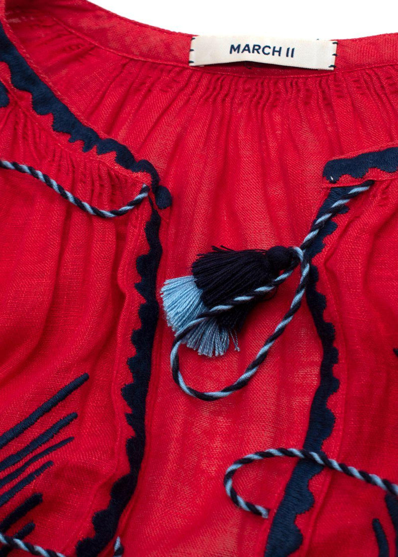 March II Red Embroidered Kaftan with Tassel Detailing