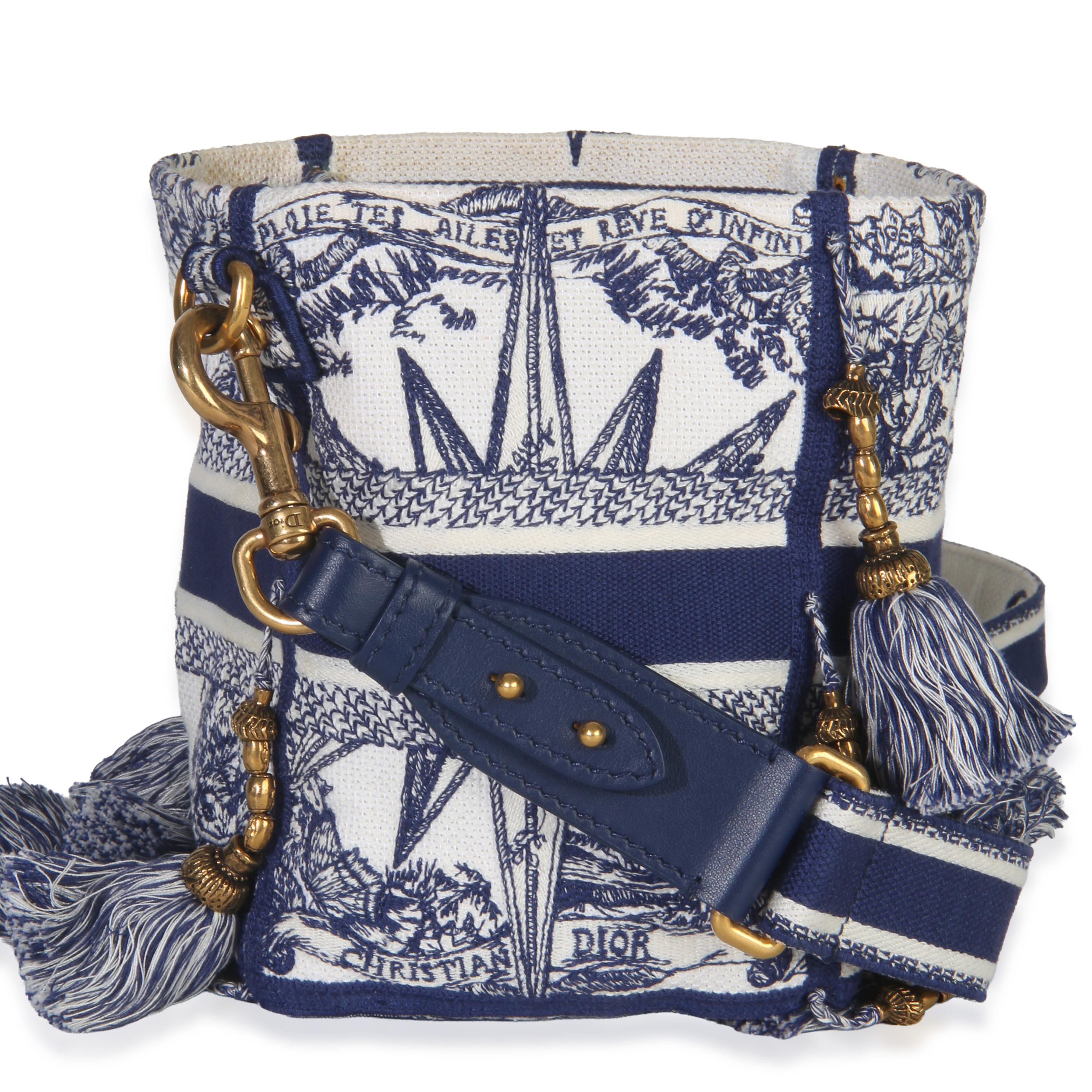 Christian Dior  Toile de Jouy Embroidery D-Bubble Bucket Bag