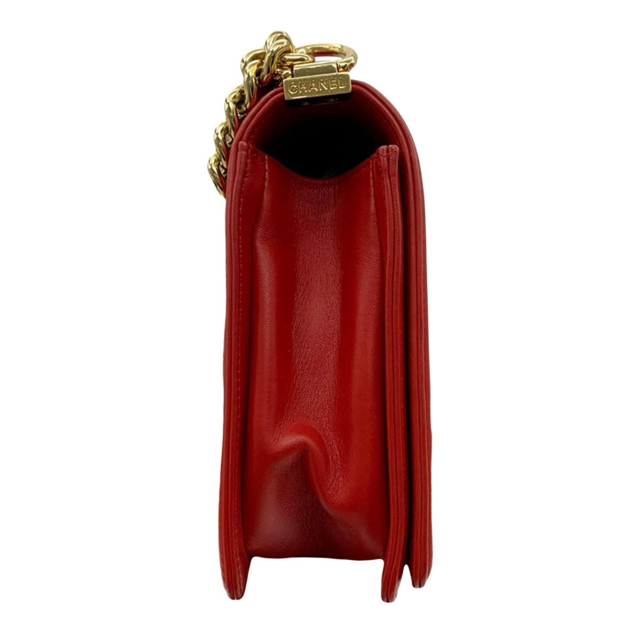 Chanel Red Textured Medium Boy Bag