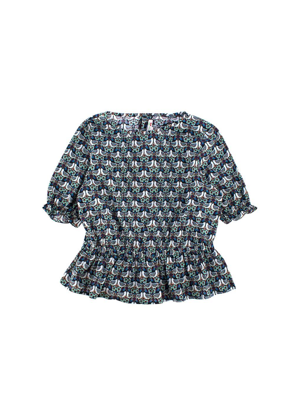 Bird Floral Printed Cotton Top