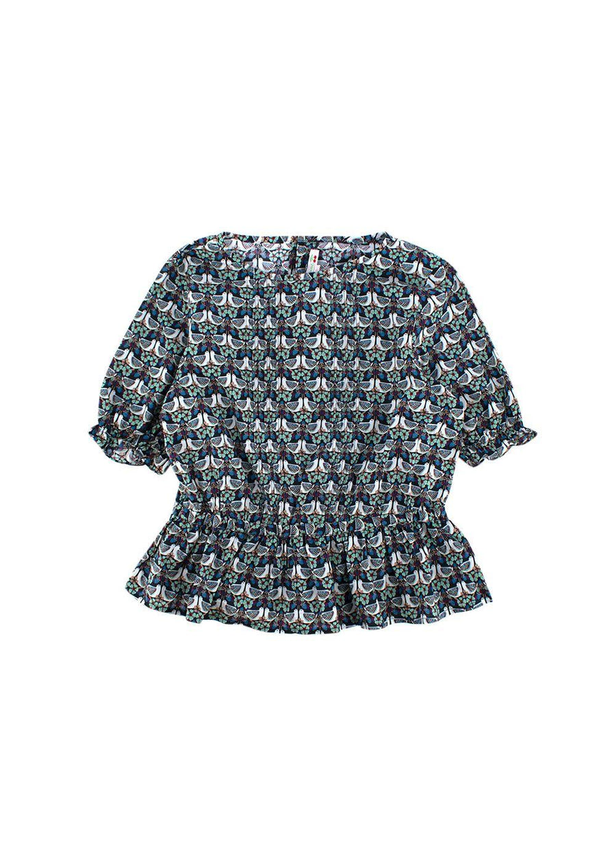 Bird Floral Printed Cotton Top