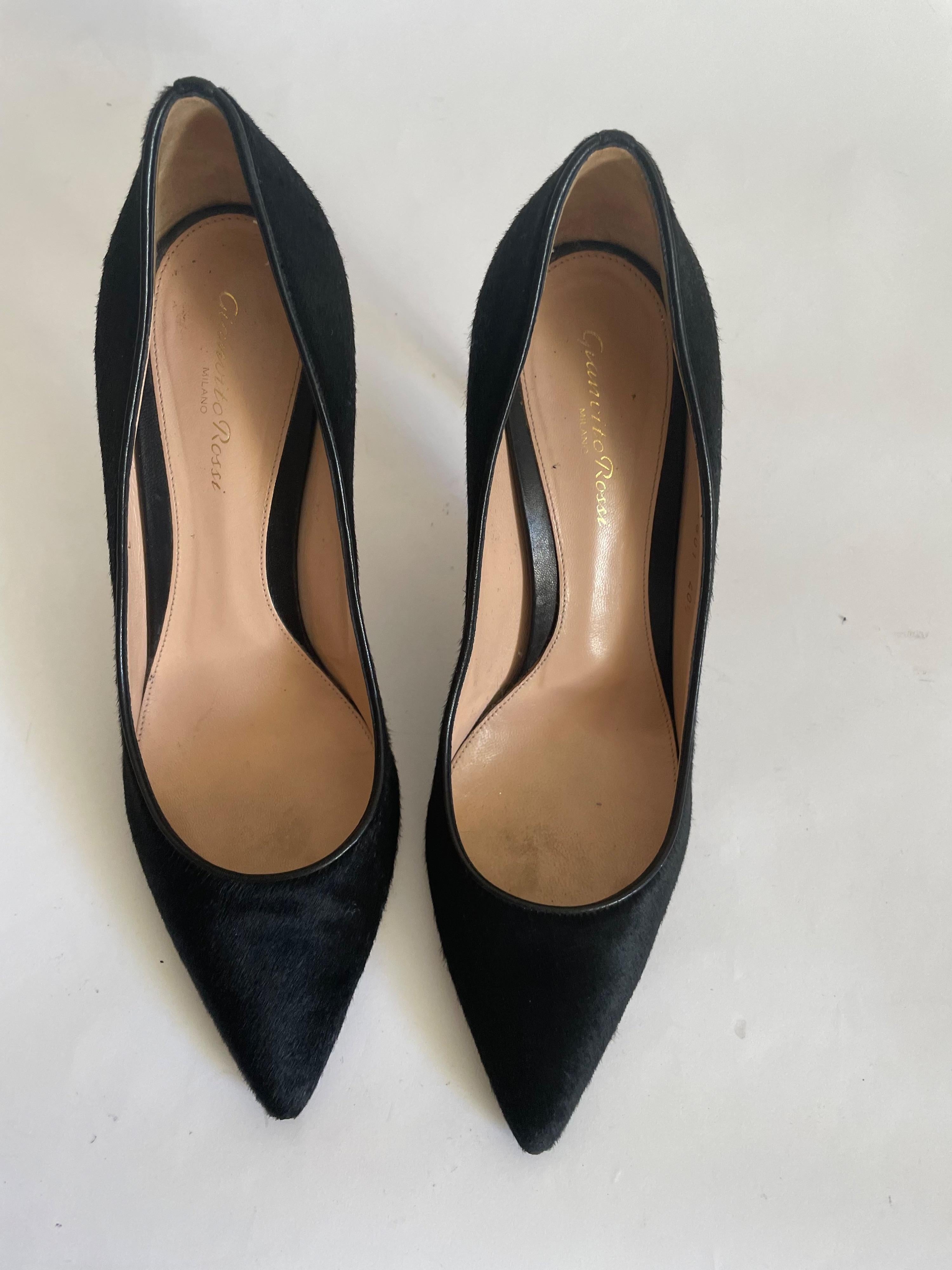 Black Pony Hair Pointed Toe Pumps