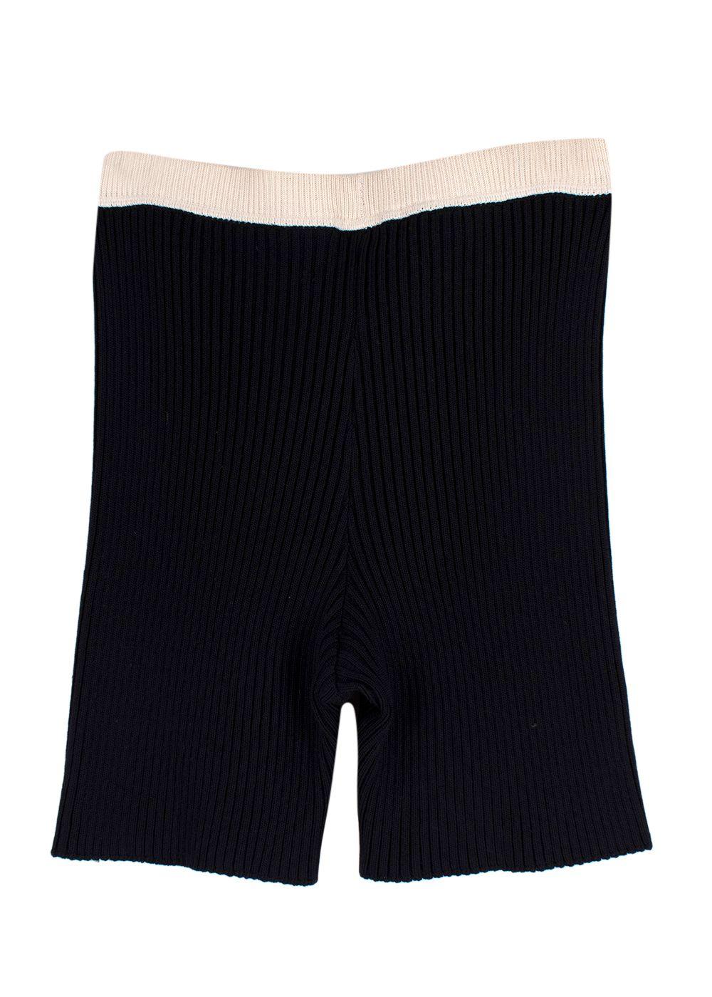 Prada Black Ribbed Cycling Shorts with Beige Trim Detail