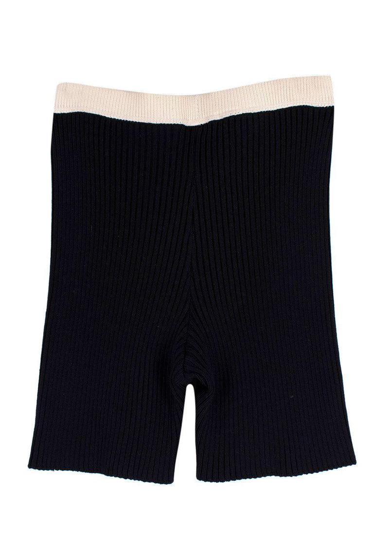 Prada Black Ribbed Cycling Shorts with Beige Trim Detail