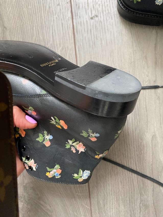 Saint Laurent Black Floral Lolita Ankle Boots
