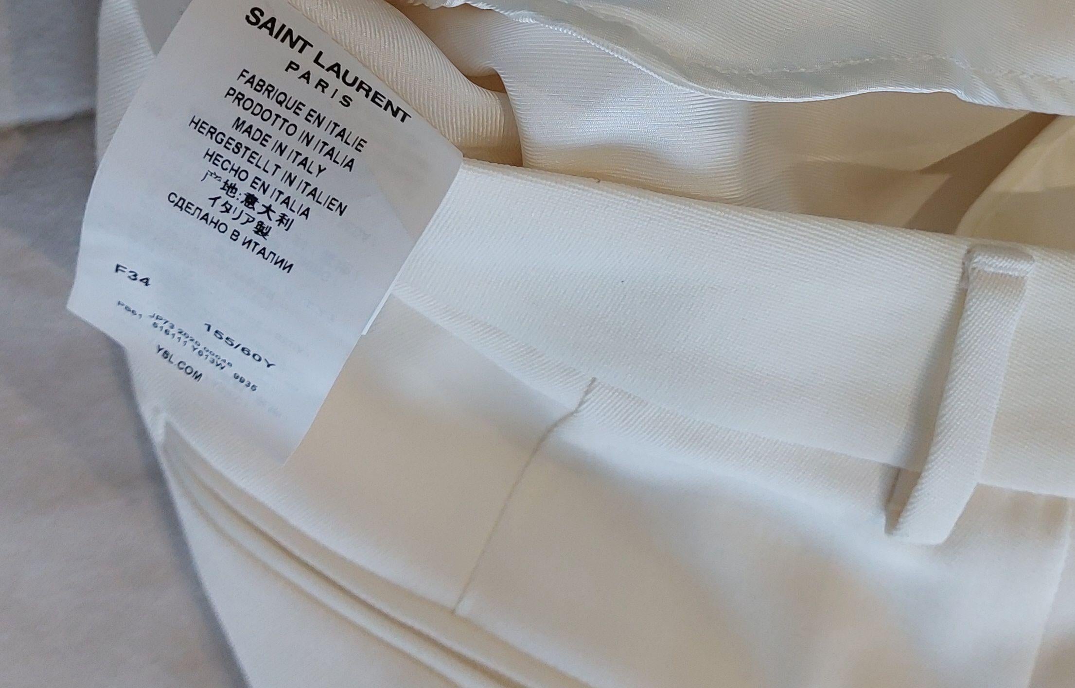 Saint Laurent Cream Satin Trimmed Tapered Trousers