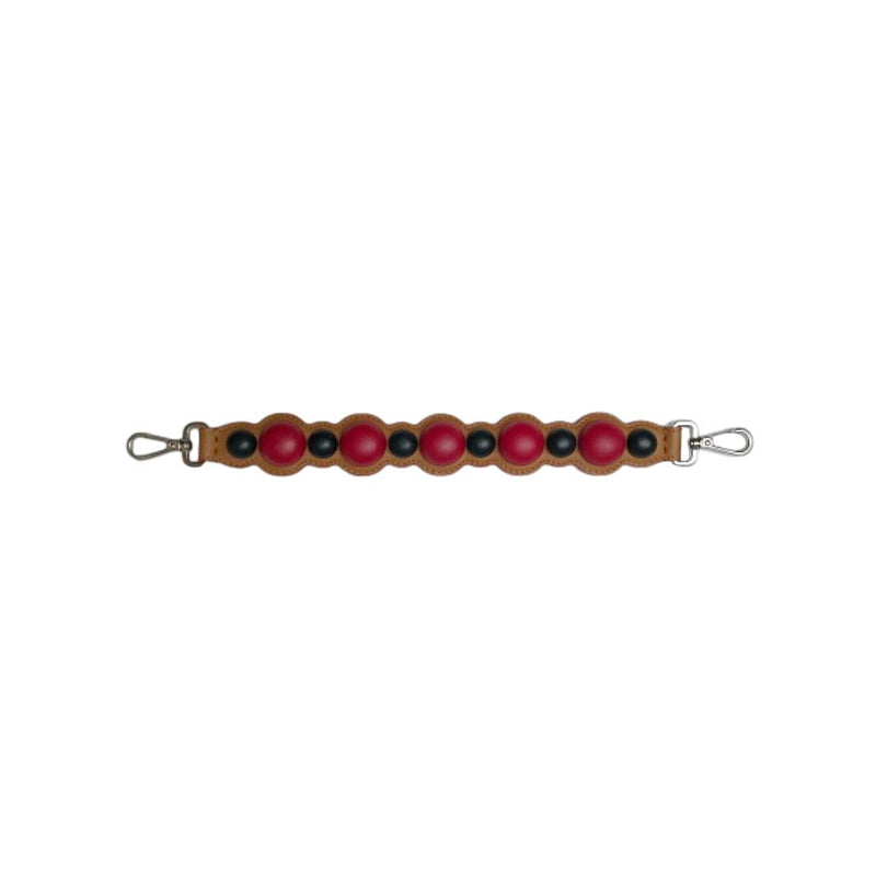 Fendi tan and red scalloped leather mini strap