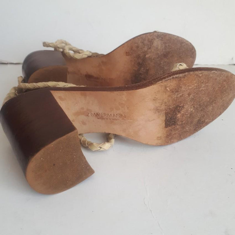 Zimmermann Woven Leather Beige Tie Heel Link Sandals