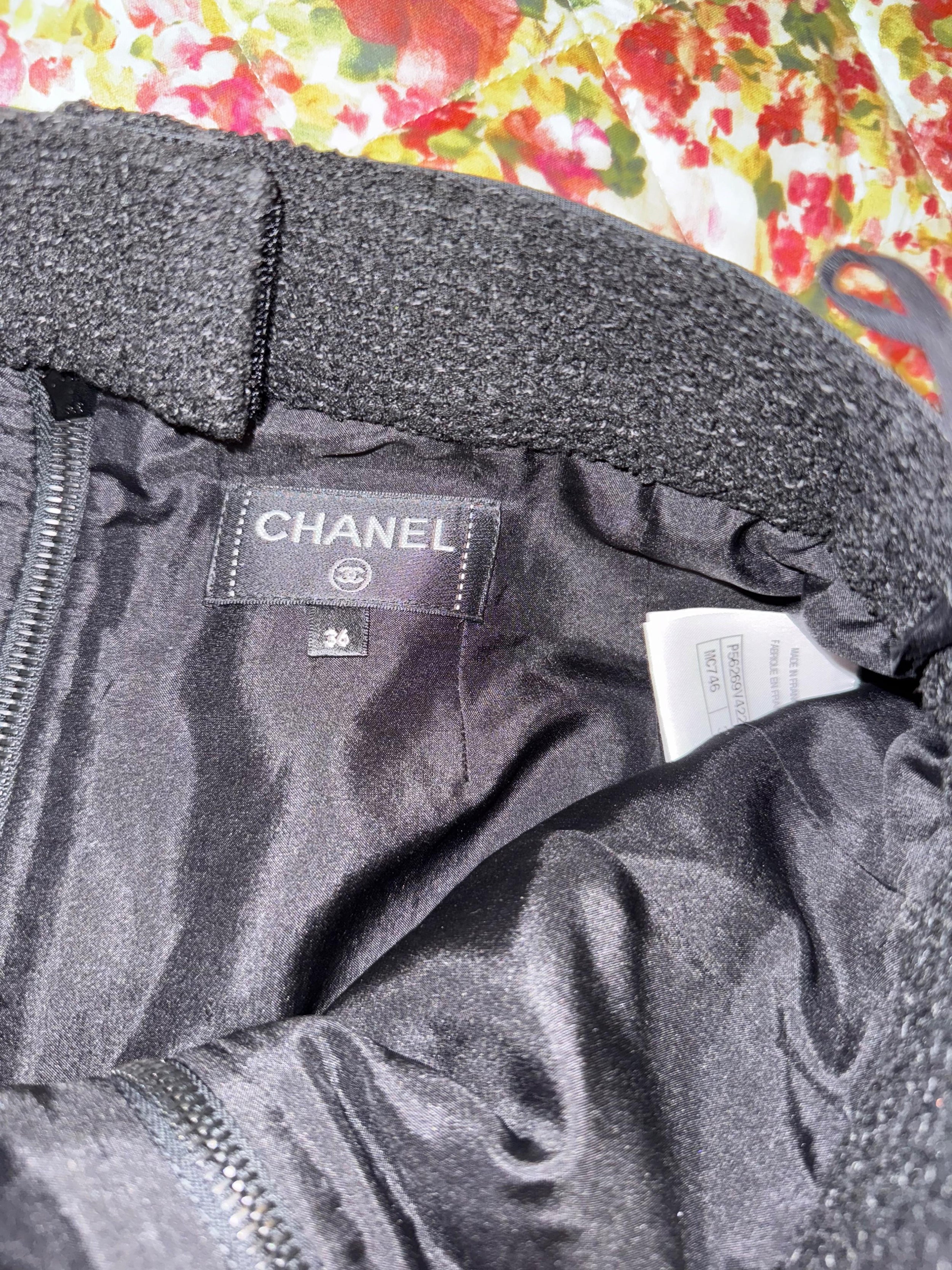 Black Tweed Zip Front Mini Skirt
