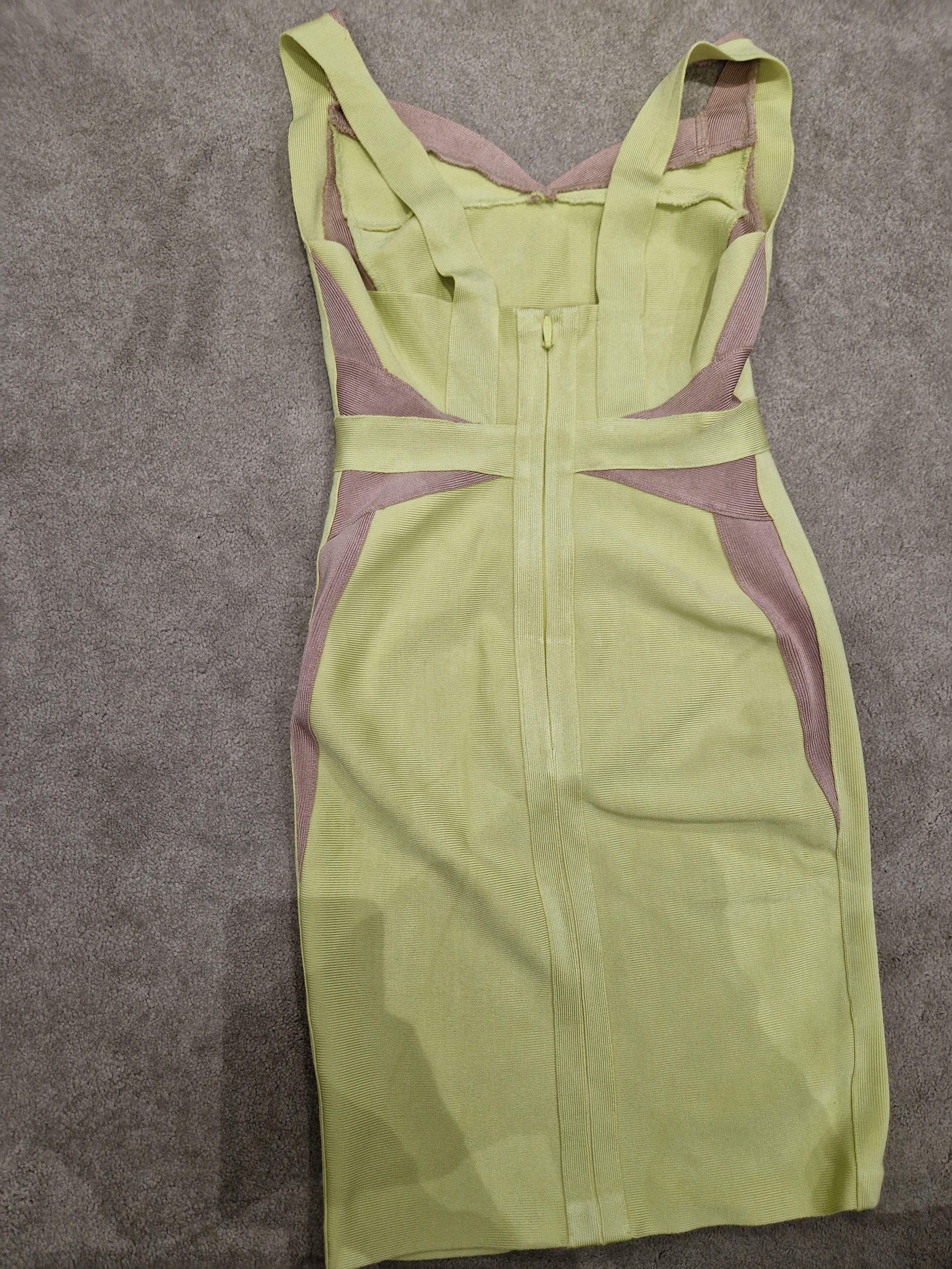 yellow & beige stretch-knit bandage dress