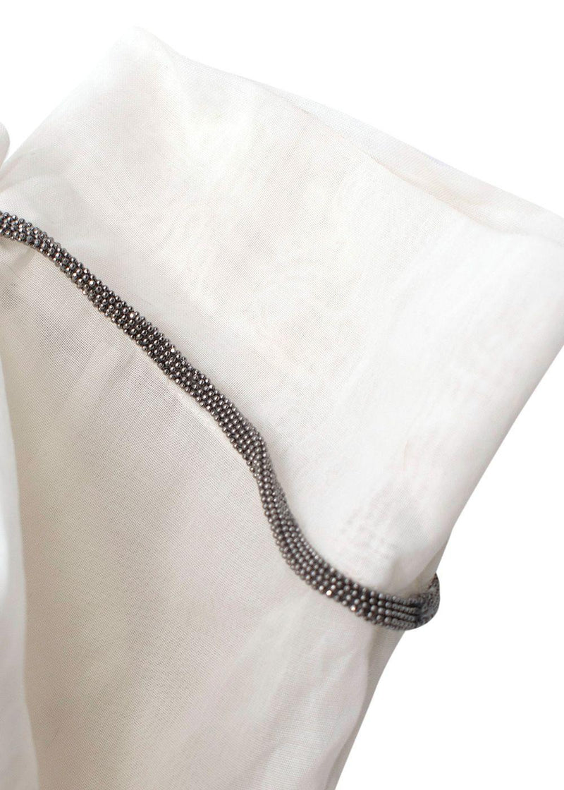 Brunello Cucinelli Ivory Sheer Embellished Gem Blouse
