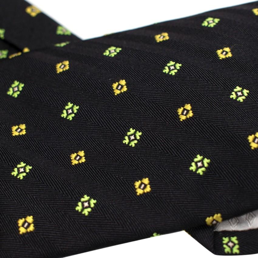 A Picci Green & Yellow Motif Black Silk Twill Tie