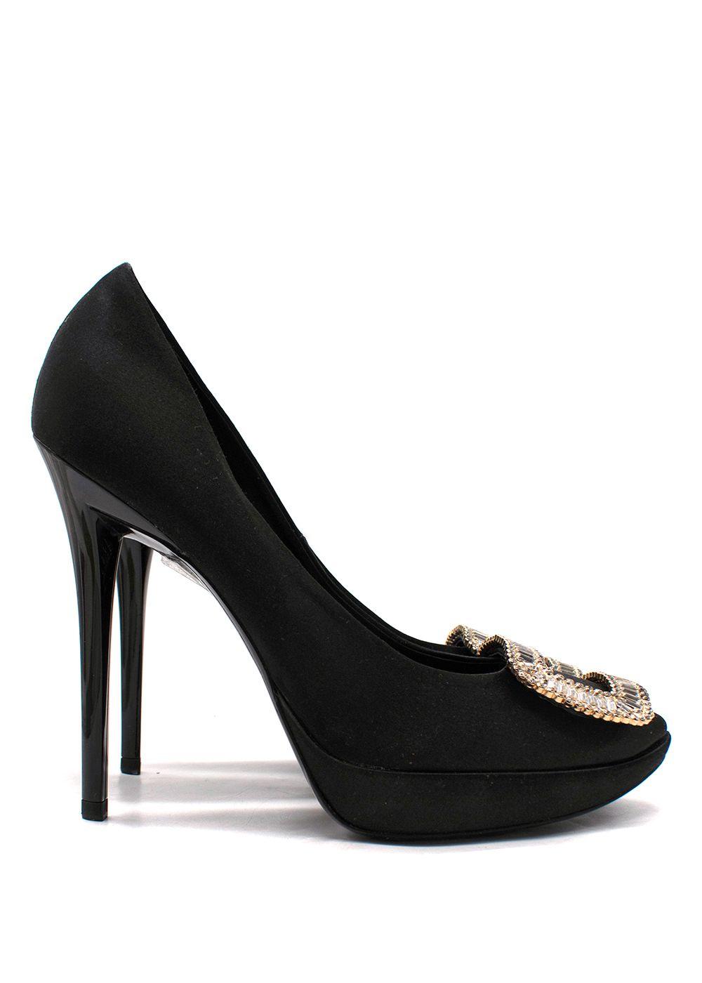 Roger Vivier Black Crystal-Embellished Satin Platform Pumps