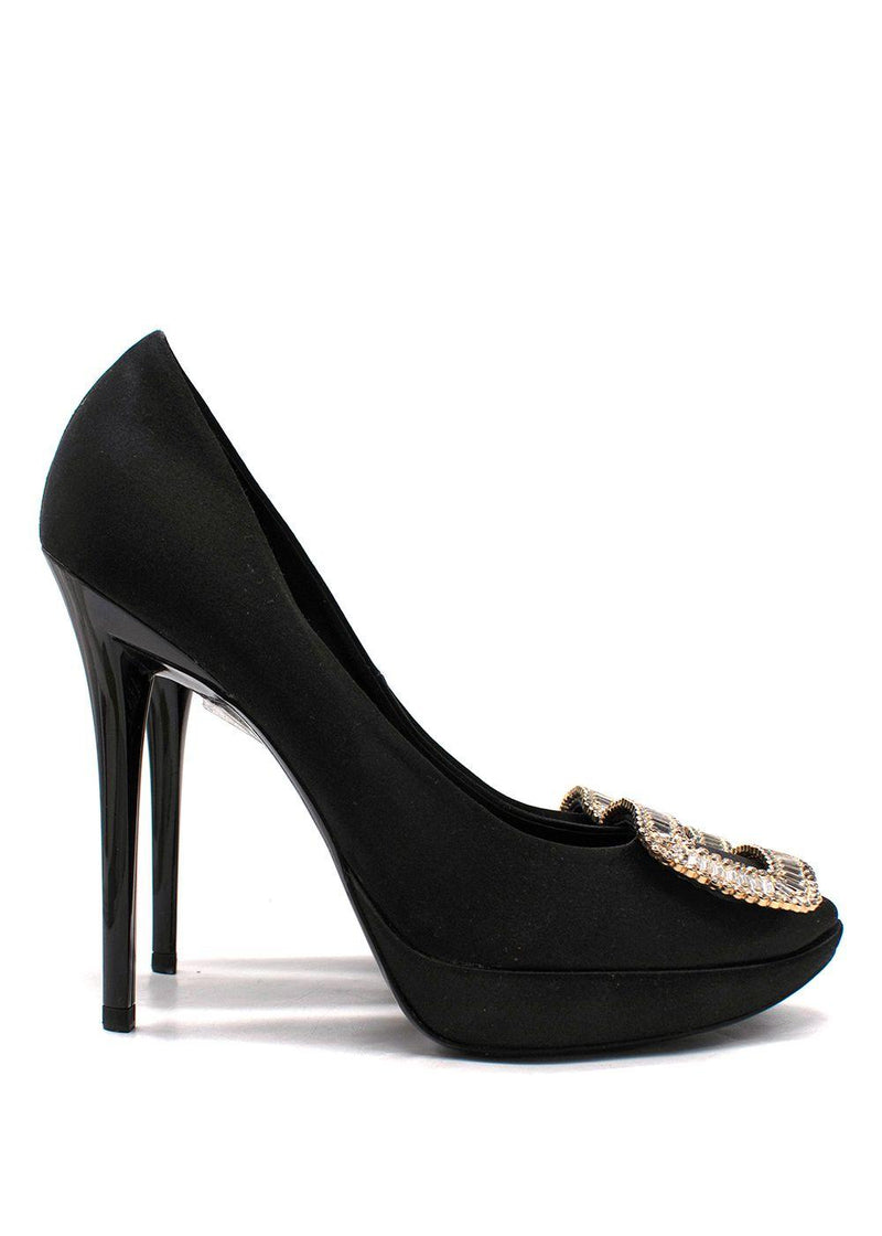 Roger Vivier Black Crystal-Embellished Satin Platform Pumps