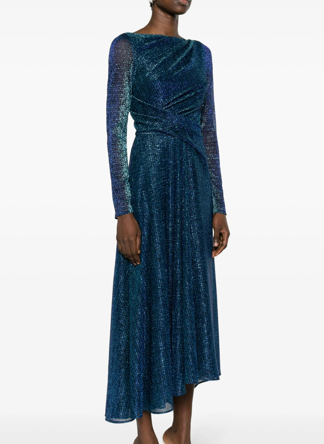 Talbot Runhof Metallic-Thread Draped Midi Dress
