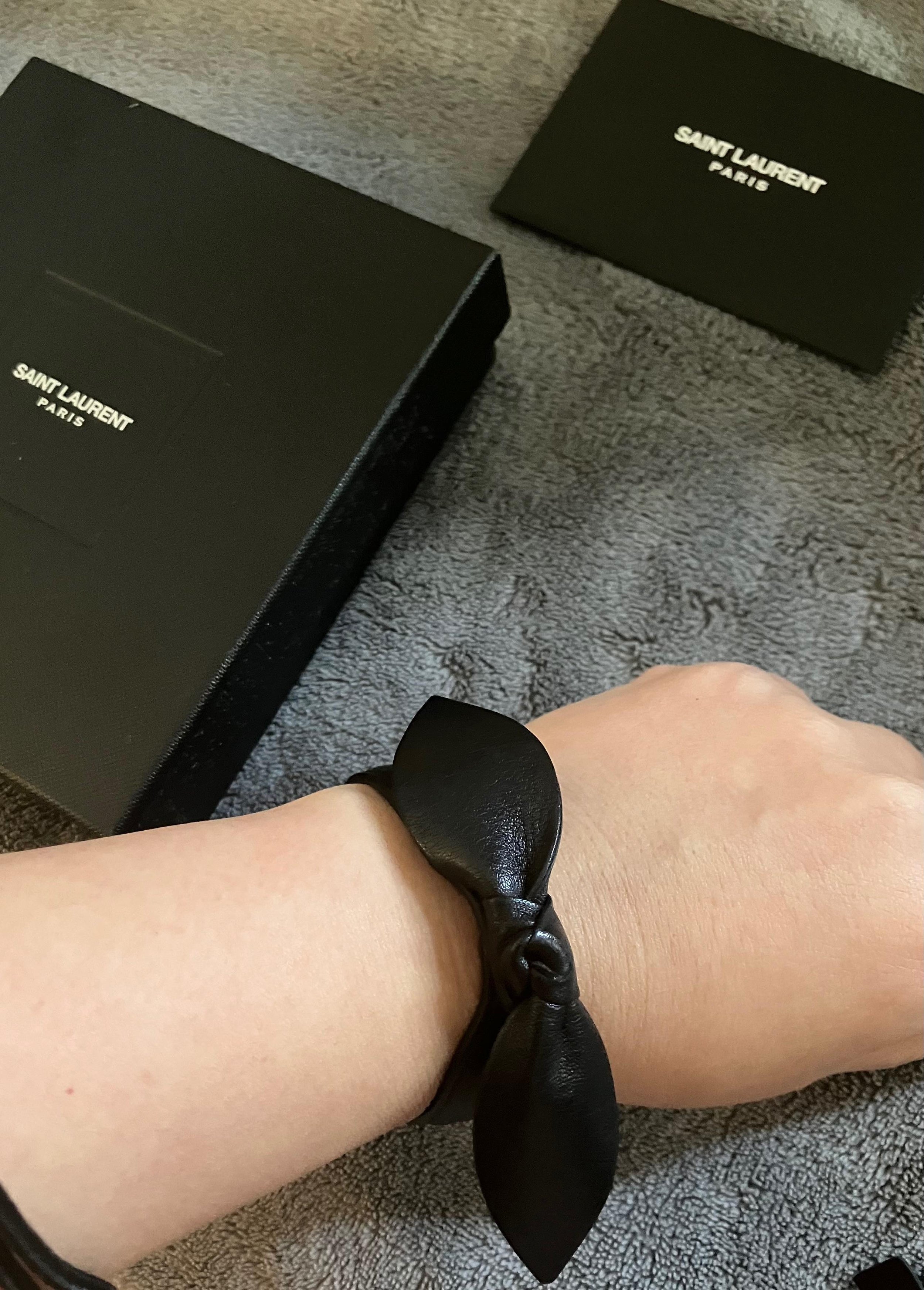 Saint Laurent Black Leather Bow Bracelet