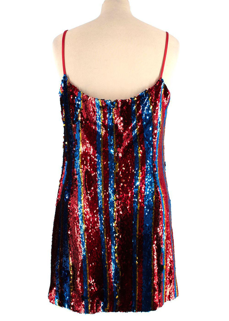 Halpern Red Striped Sequin Mini Dress