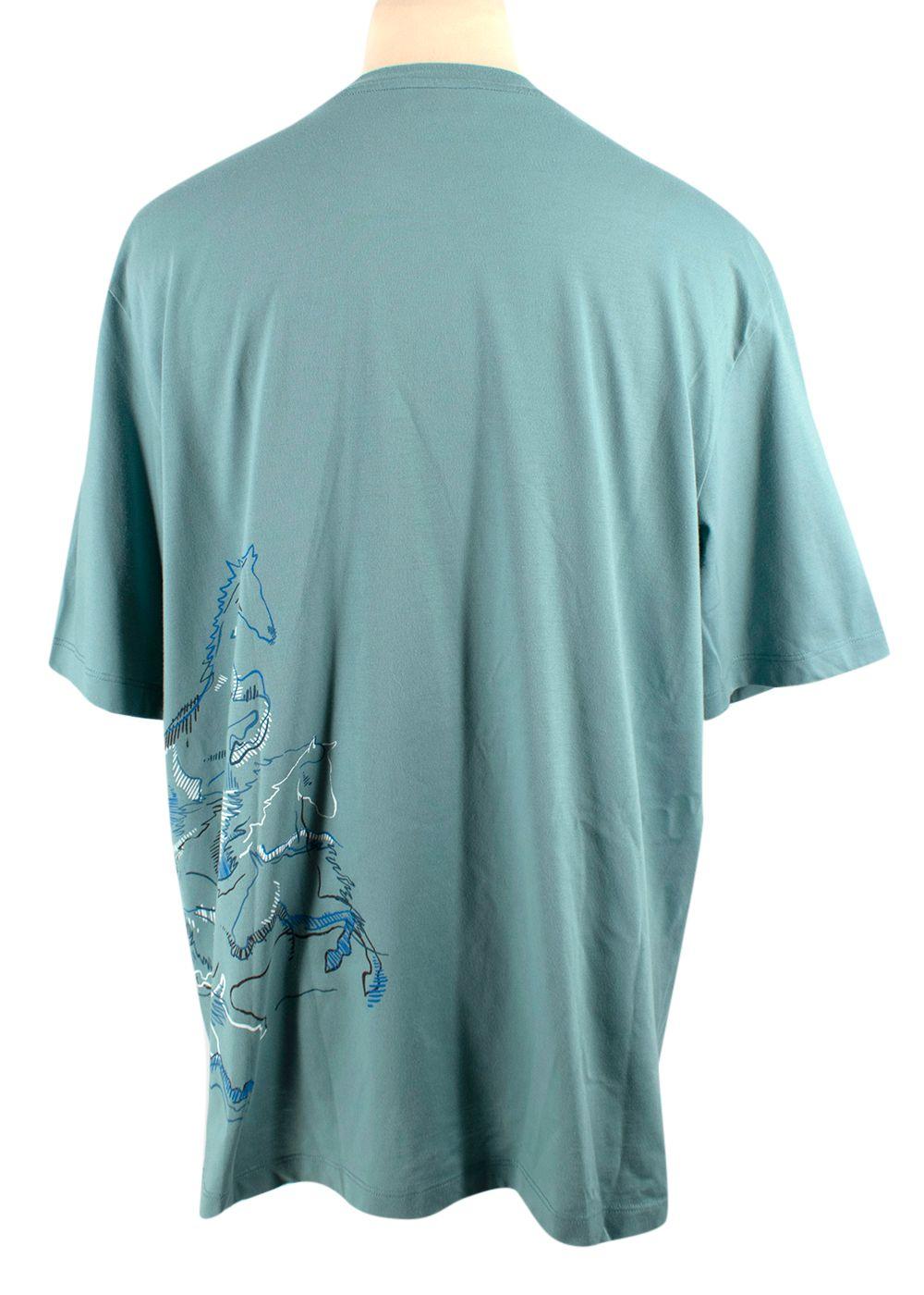 Hermes Teal Horse Print T-Shirt