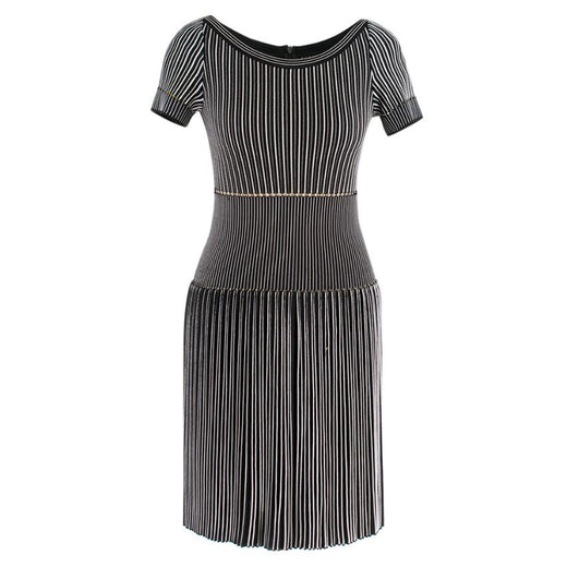 Alaia Black & White Striped Knit Skater Dress