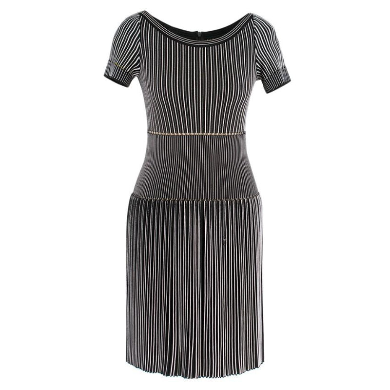 Alaia Black & White Striped Knit Skater Dress
