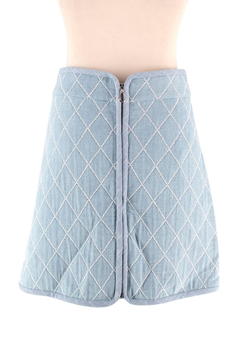 Sandro Blue Jean Quilted Zip Front Mini Skirt