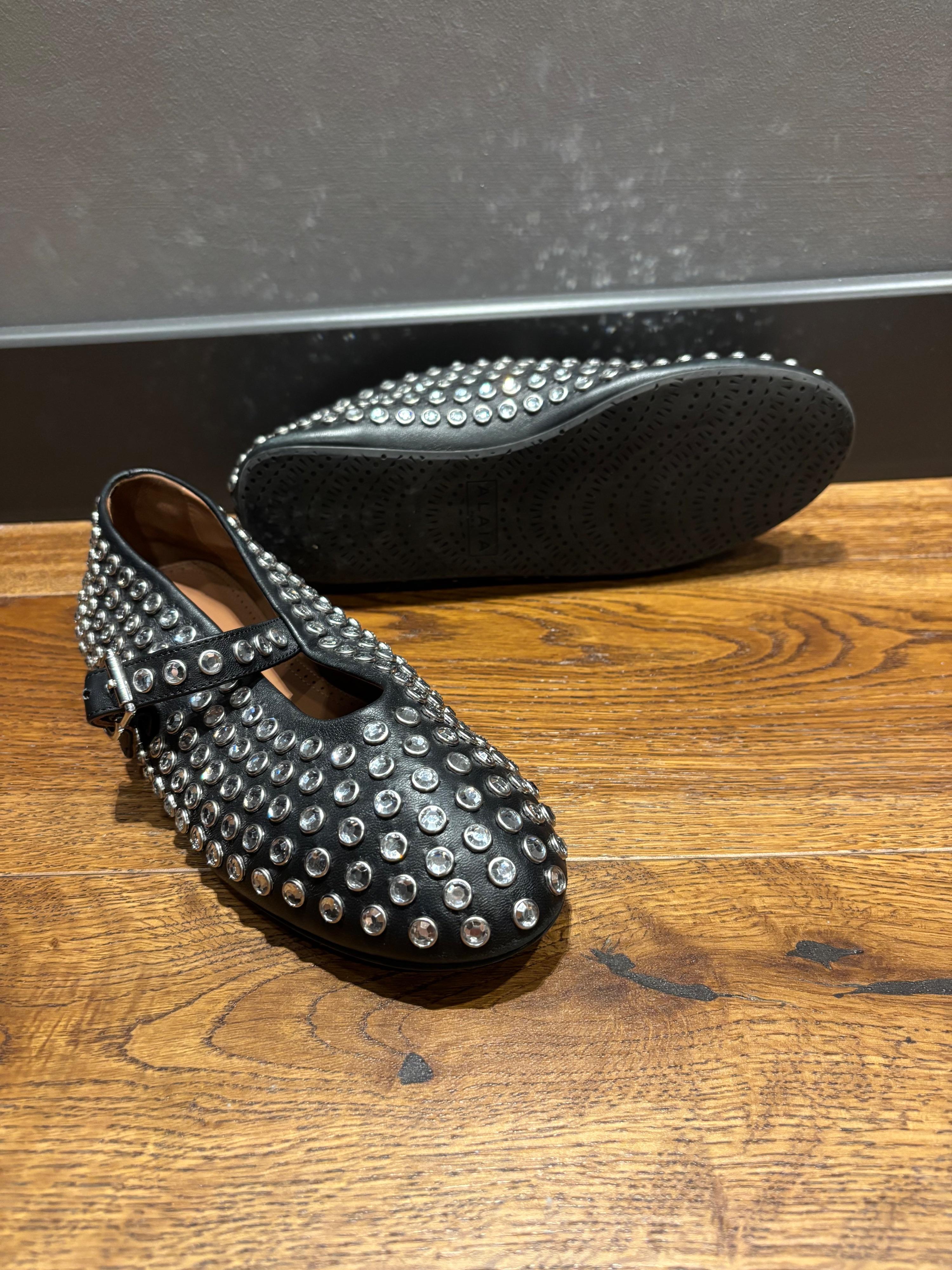 Alaia Embellished Black Ballet Flats