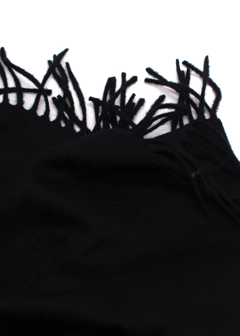 Hermes Black Cashmere Tassel Scarf