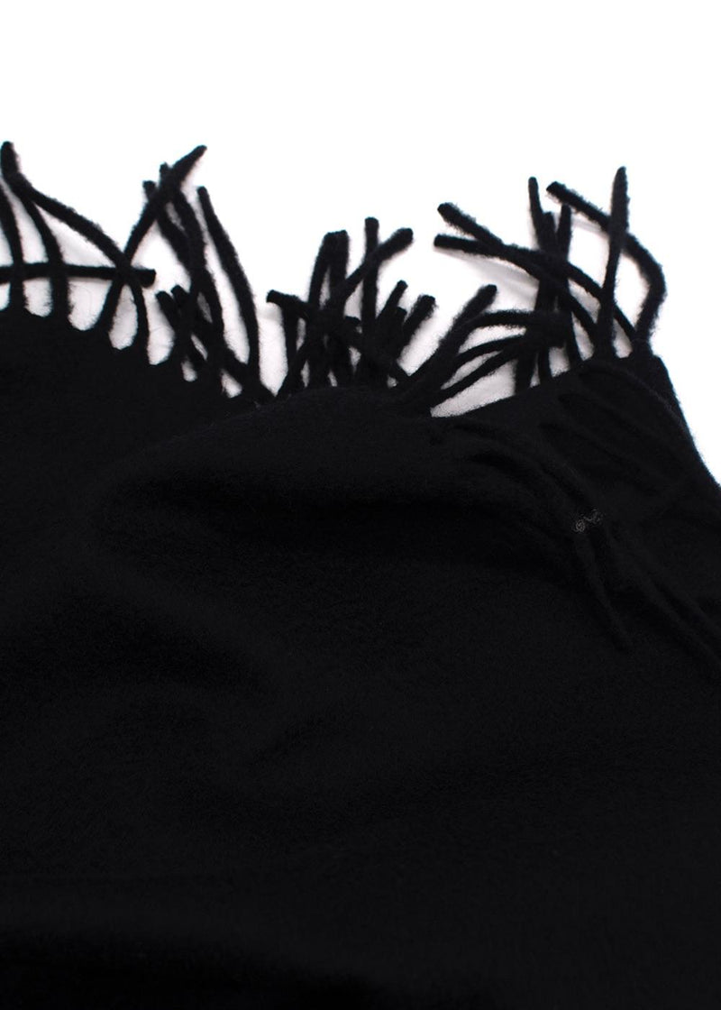 Hermes Black Cashmere Tassel Scarf
