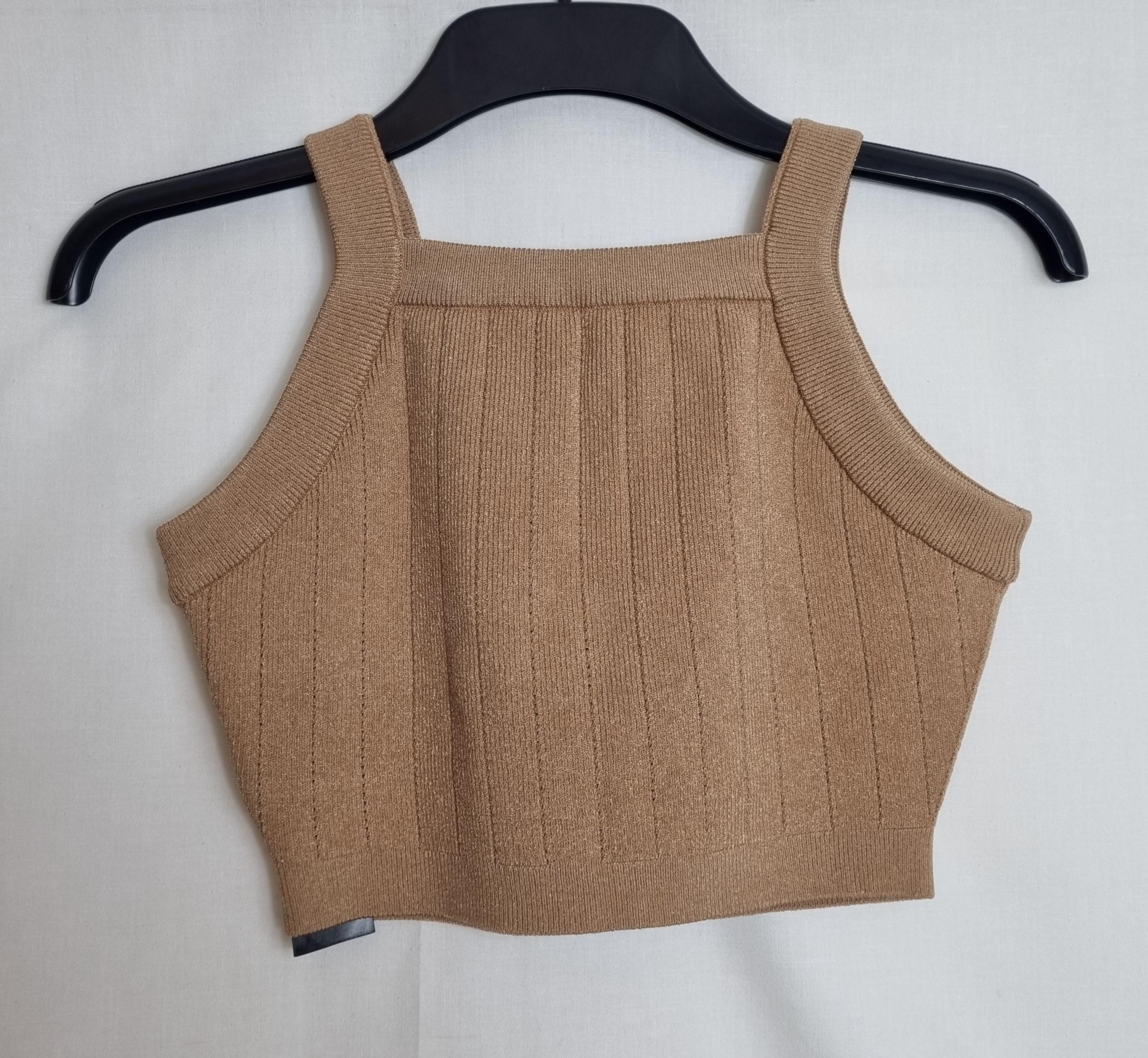 Camel Stretch-Knit Square Neck Crop Top