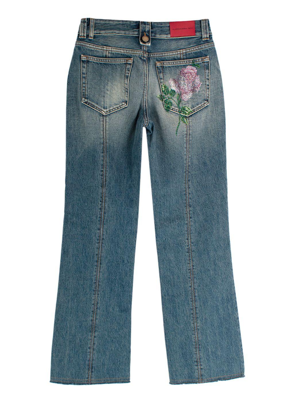 Alessandra Rich Embellished Rose Denim Halterneck Top & Jeans Set